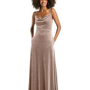 After Six 1541...Cowl-Neck Velvet Maxi Dress with Pockets...Topaz...Sz 6